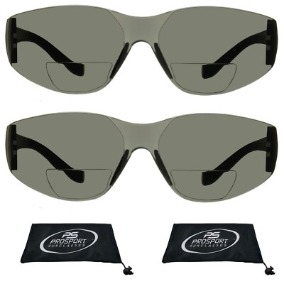 2 PAIRS Z87 Safety BIFOCAL Sunglass READERS Glasses Sport Wrap Work Clear Brown 