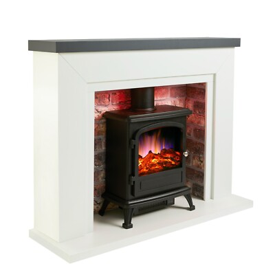 Endeavour Fires Farlington Fireplace Suite with Black Electric Stove and Flue
