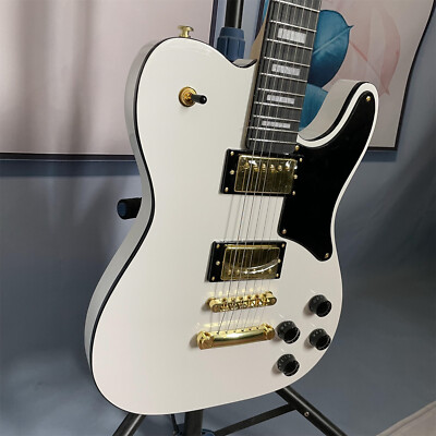 White TL Electric Guitar 6 String Solid Body Maple Neck Gold Part HH Pickup