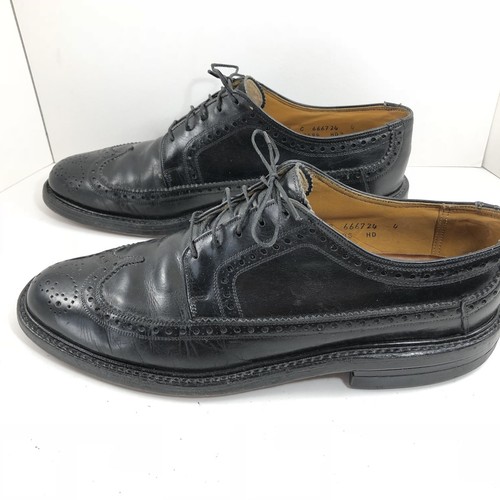 Vintage Florsheim Kenmoor Varsity Long Wing Wingtip Black 9C Dress Shoes 20686