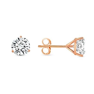 Pre-owned Shine Brite With A Diamond 2.25 Ct Round Cut Earrings Studs Solid Real 14k Rose Gold Push Back Martini In White/colorless