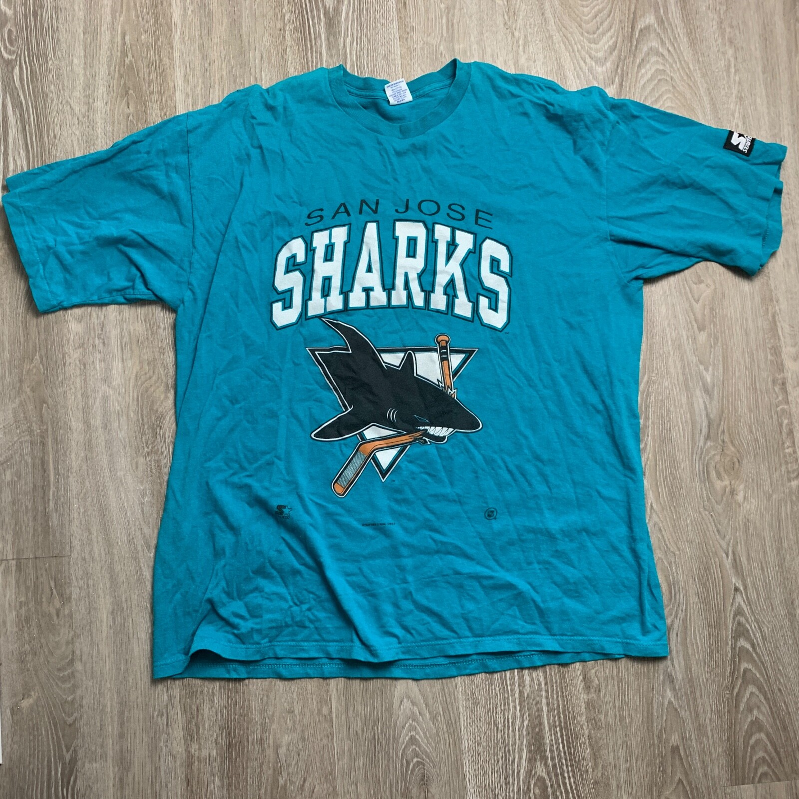 

Футболка Starter NHL San Jose Sharks Vintage Graphic Blue Black Made USA Mens, Синий
