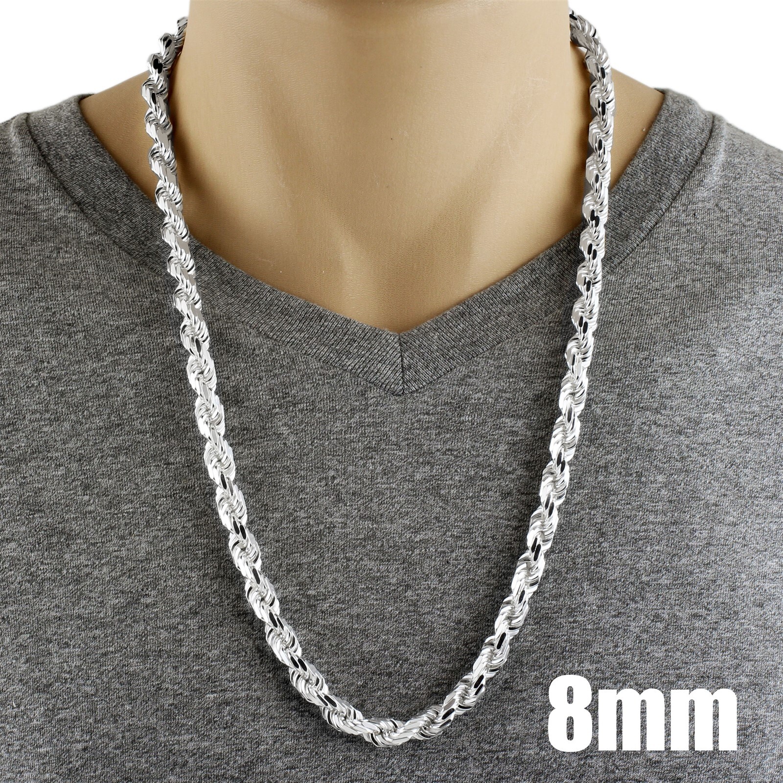 Guaranteed 925 Sterling Silver Thick Heavy & Solid Rope Chain Necklace