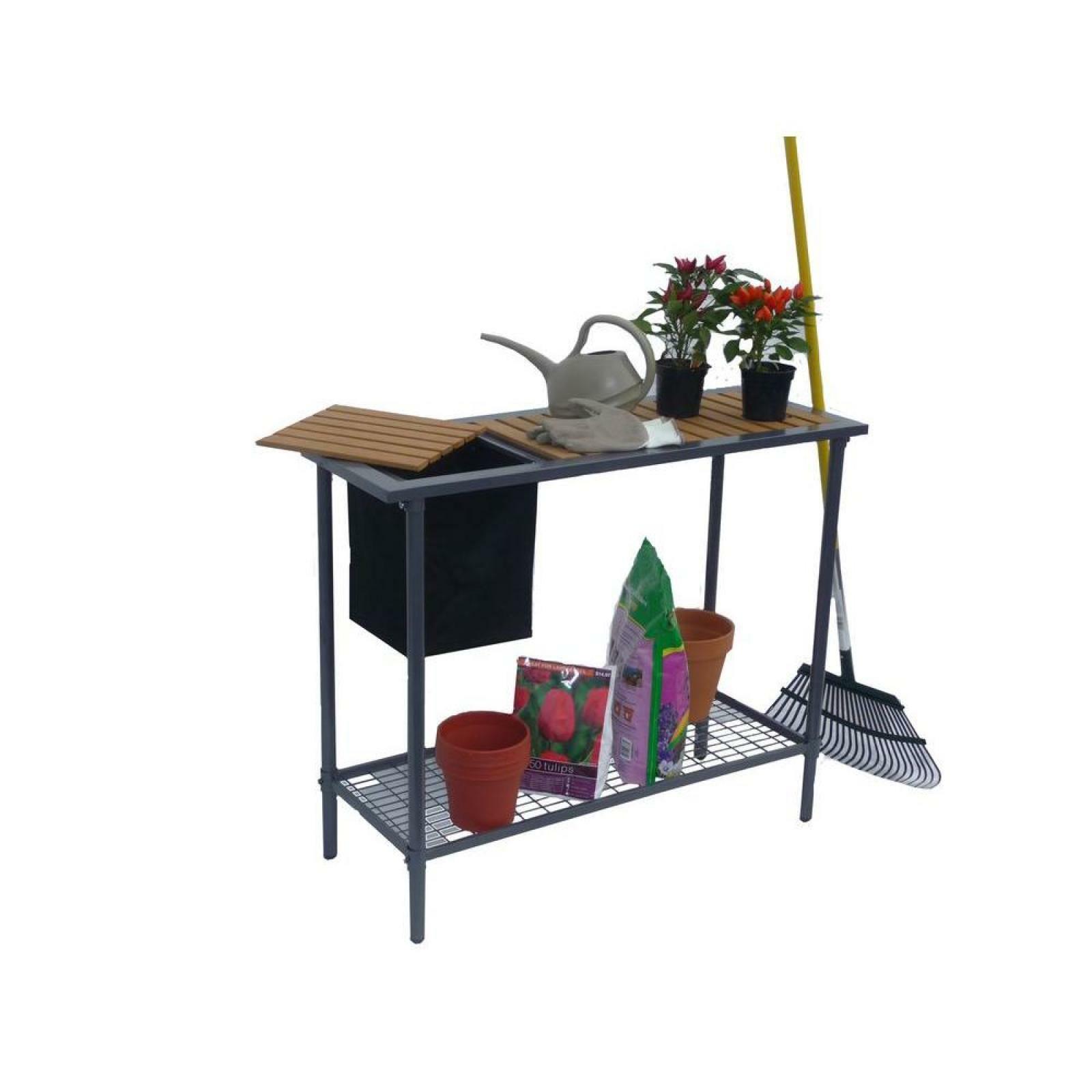 Garden Greenhouse Composite Wood Top Potting Bench Table Steel Polyurethane
