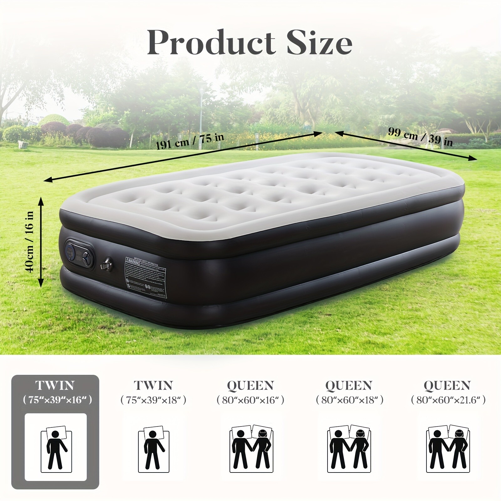 Inflatable Air Mattress with Built-in Pump and Non-Slip Bottom Indoor Outdoor