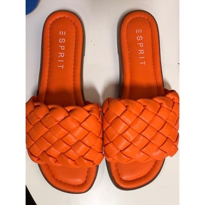 Esprit Sidney Slide Sandals Women 7.5 Orange Excellent Braided Woven Flat Shoes