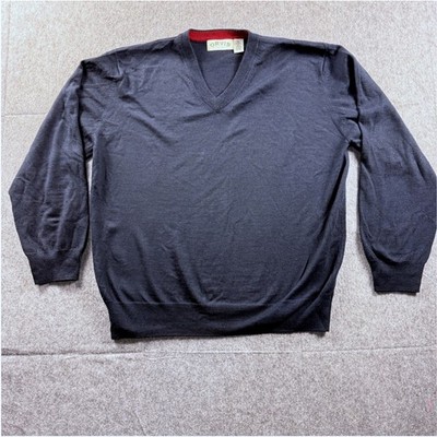Orvis Mens XL Charcoal Navy Blue 100% Merino Wool V-Neck Sweater