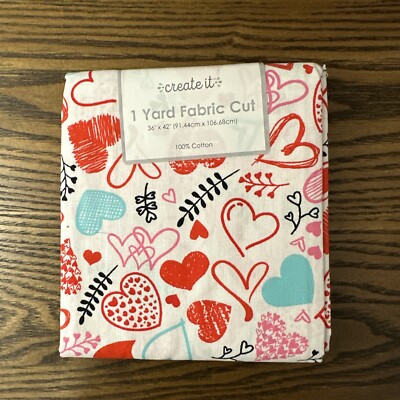 1 Yard Pre-Cut Create it ` Valentine Doodles Print Fabric. 100% Cotton 36x42 NEW