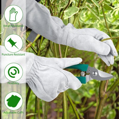 Long Thorn-Proof Gardening Gloves Leather Rose Plant Pruning Gloves with malkv