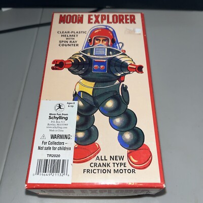 Schylling Robot Moon Explorer TR2020 Blue Friction Wind Up Tin Retro 