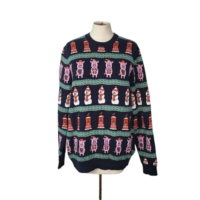 M & S Sweater Mens Size XL 44-46 Cotton Percy Pigs Christmas Top Navy Pink