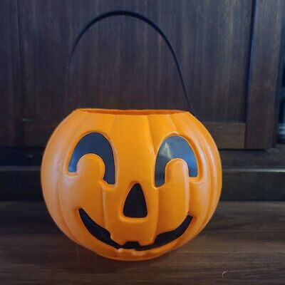 Vtg Union Halloween Plastic Blow Mold Pumpkin Jack O Lantern Bucket Candy Pail
