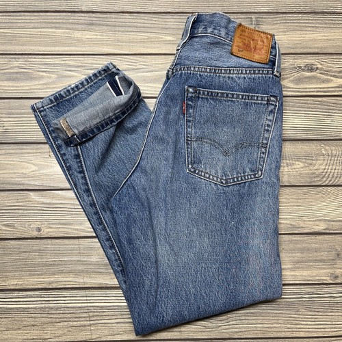 Levis 501xx Big E Selvedge Modern Distressed Blue Jeans Mens Size