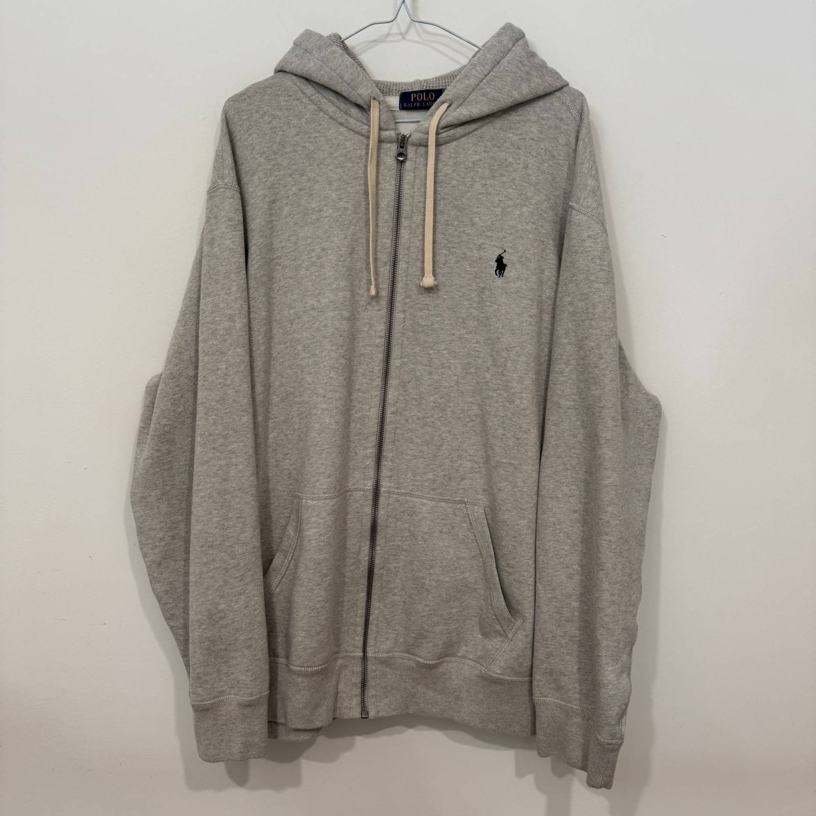 Polo Ralph Lauren Mens Fleece Full Zip Hoodie Waffle Lined Hood 2XL Heather Grey