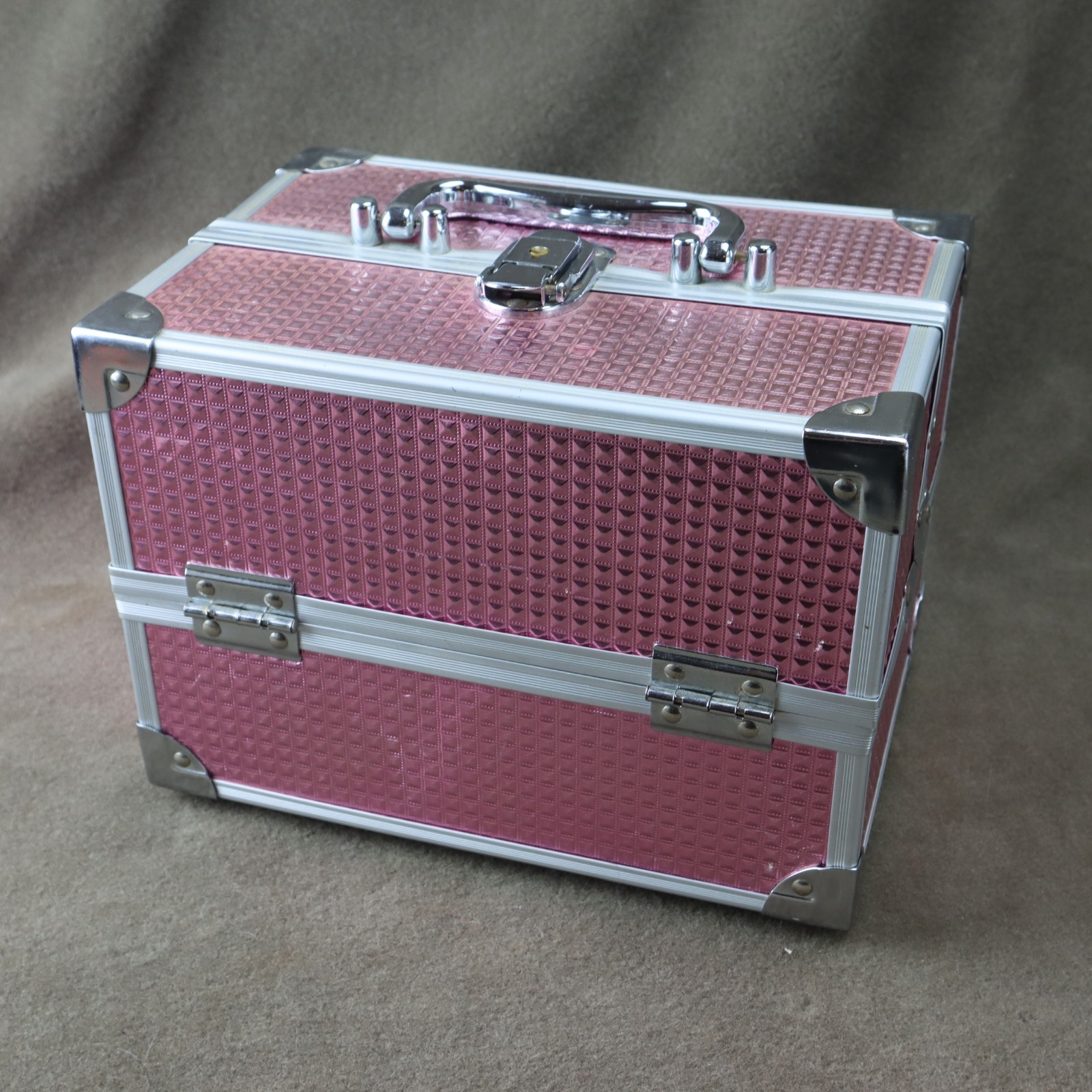 Metallic Pink Shimmer Caboodle Hard Travel Case w silver handle