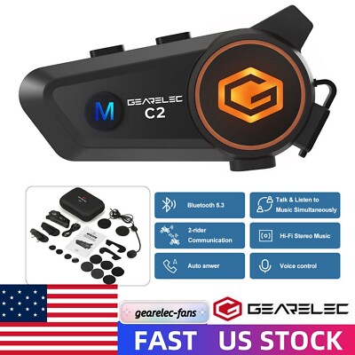 Bluetooth 5.3 Motorcycle Helmet Intercom Headset 2 Riders Hands Free Hi-Fi Music