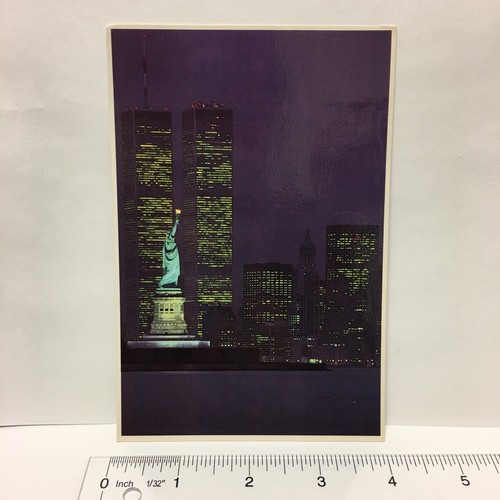 Postcard New York City Statue of Liberty Night Twin Tower
