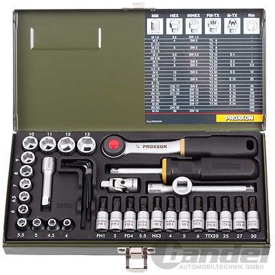 PROXXON STECKSCHLÜSSEL SATZ 1/4" 36-tlg. KNARRENKASTEN Nüsse Bits TX Kl.Knarre