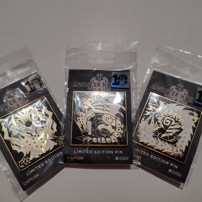 3x Monster Hunter Enamel Pins: Teostra Rathalos Zinogre Official Capcom Products