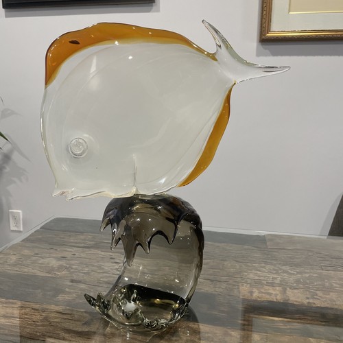 Licio Zanetti Murano Art Glass Fish On Wave Sculpture Signed