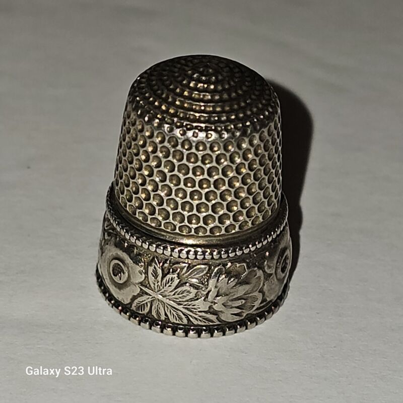 Vintage Engraved Sterling Silver Thimble,  