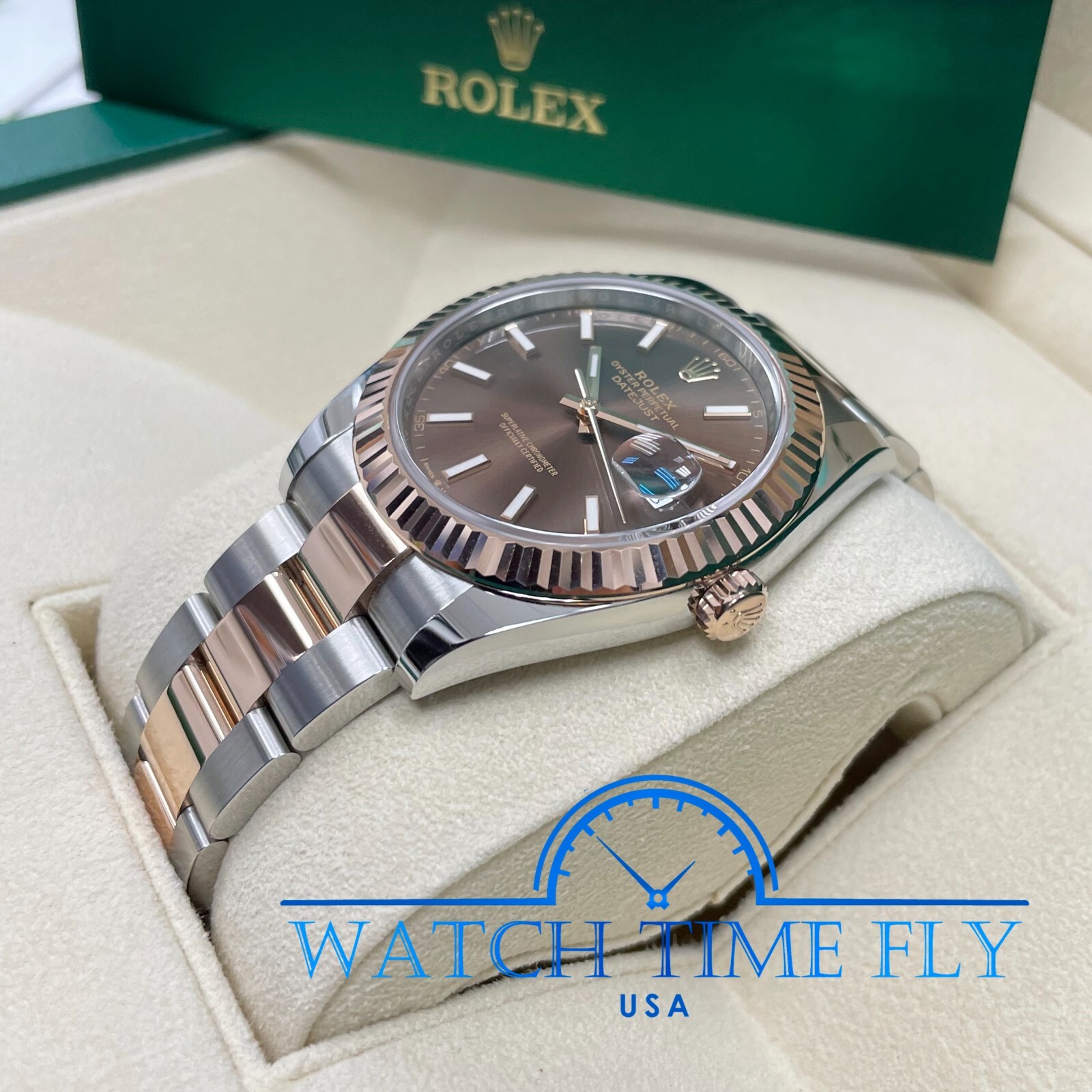 Pre-owned Rolex Datejust 41mm 126331 Two Tone Rose Gold Oyster Bracelet Chocolate Index