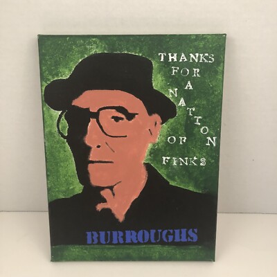 William S. Burroughs Painting 12x9  Canvas Stencil Art Beat Generation Quote