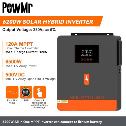 6.2KW 48V On/Off-Grid Solar Hybrid Inverter AC220V 120A Solar Charger Controller