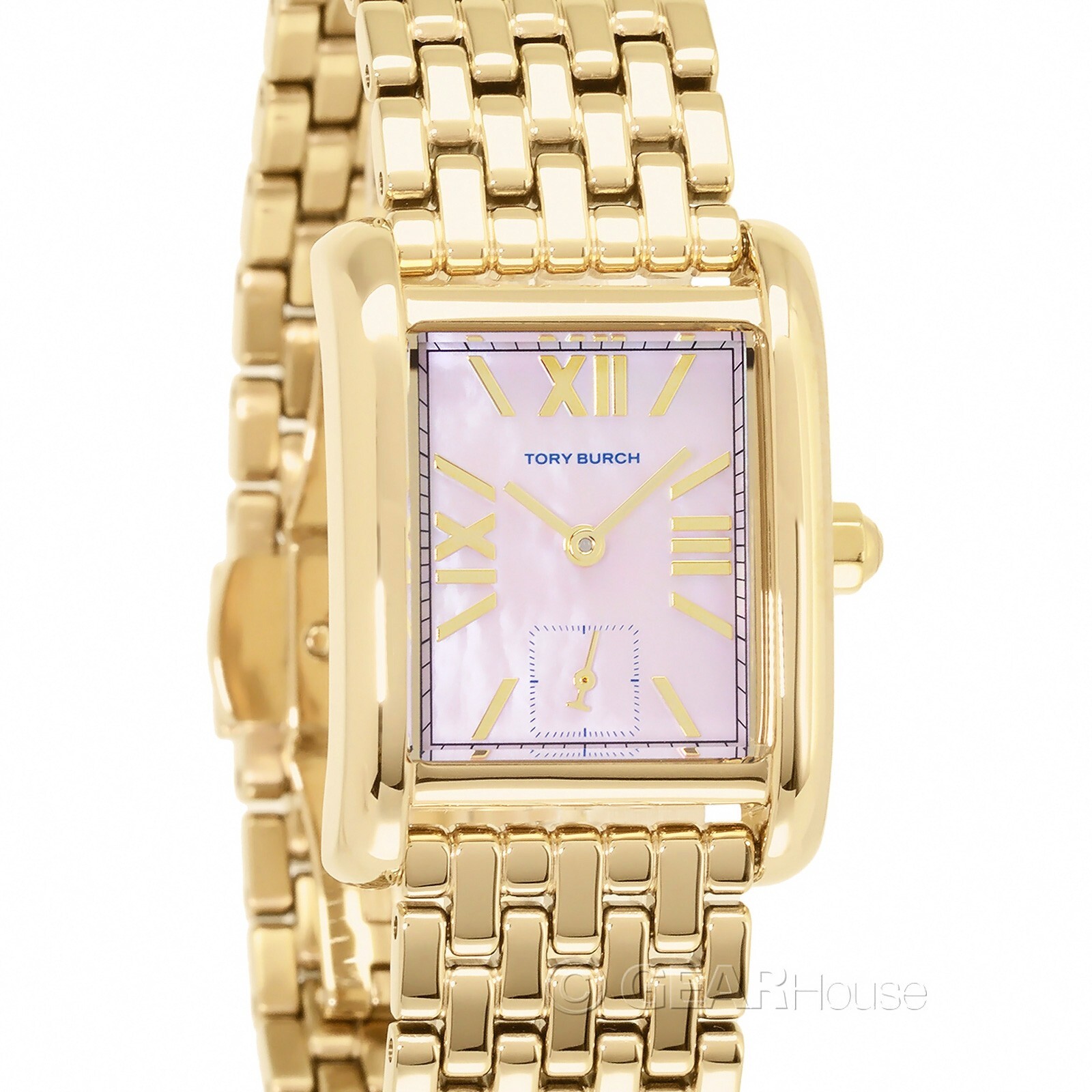 Tory Burch Eleanor Womens Gold Watch, Rectangular Pink MOP