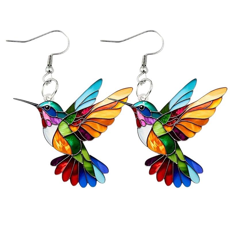 Acrylic Hummingbird Earrings Colorful 2D Design Featherless