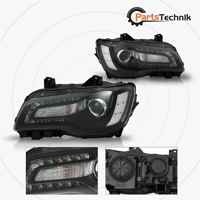 For 2015-2023 Chrysler 300 Halogen LED DRL Projector Black Headlights Pair LH&RH
