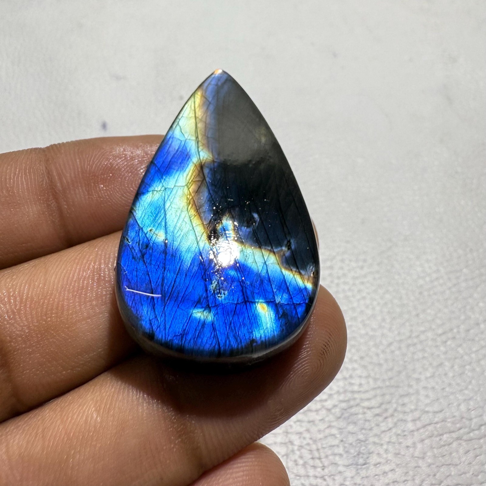 Natural Multicolor Labradorite Pear Cabochon, - 46x27x8.5 mm, - 87.4 Cts