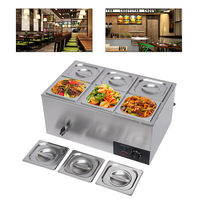 6 Pans Bain Marie Commercial Food Warmer 6*3L Countertop Table Steamer 600W 110V