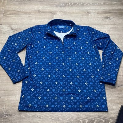 Forged Fabrics 1/4 Zip Pullover Mens M Blue Medical Healthcare Print Scrub Top