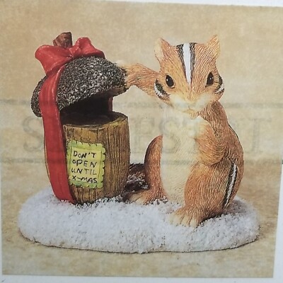 Vtg 1990's Charming Tails Figurine Peeking At Presents Christmas Fitz & Floyd