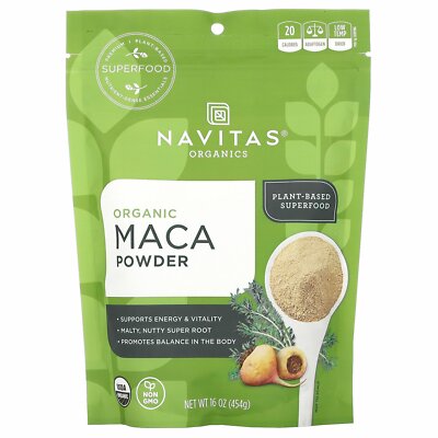 Navitas Organics Органический порошок маки 16 унций 454 г B Corp, без BPA, без глютена,