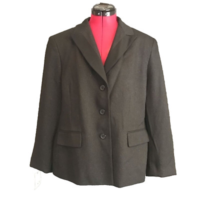 Suit Studio Blazer Women Plus Sz 18 Black Shimmer Long Sleeve Button Pockets NWT