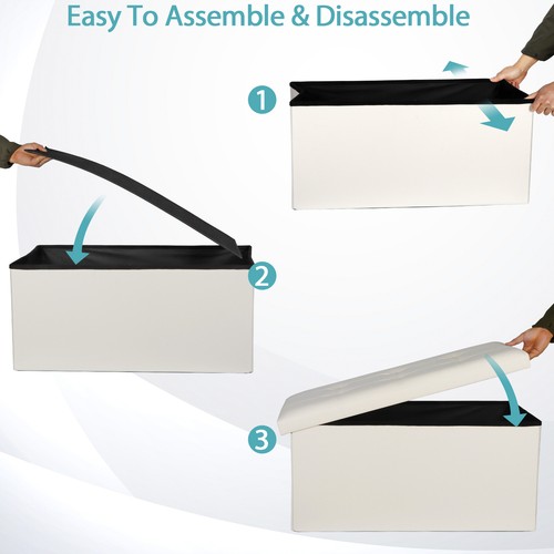 30" Folding Storage Ottoman 80L Storage Bench for Bedroom and Hallway Beige