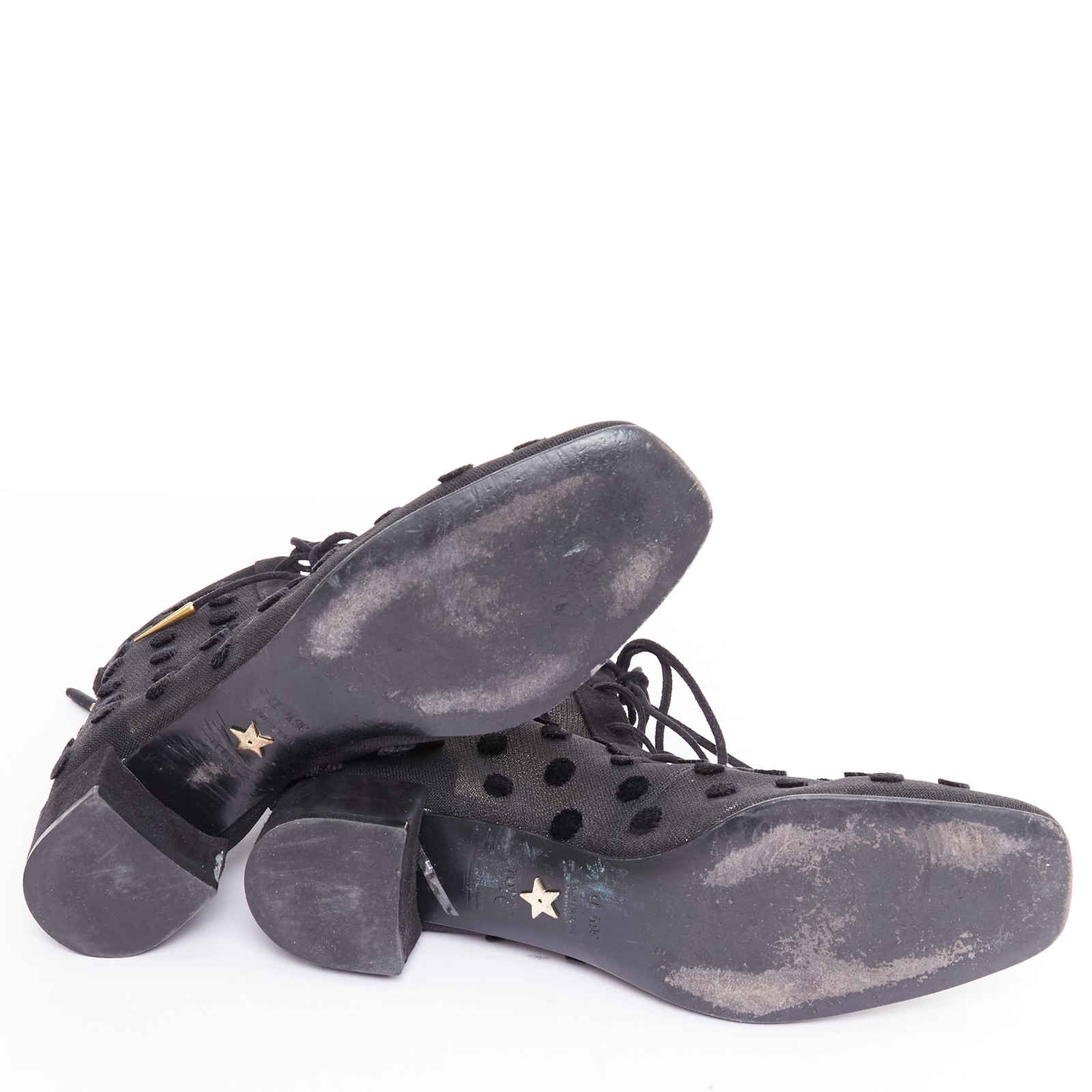 DIOR Naughtily-D black polka dot mesh gold tip ankle boots