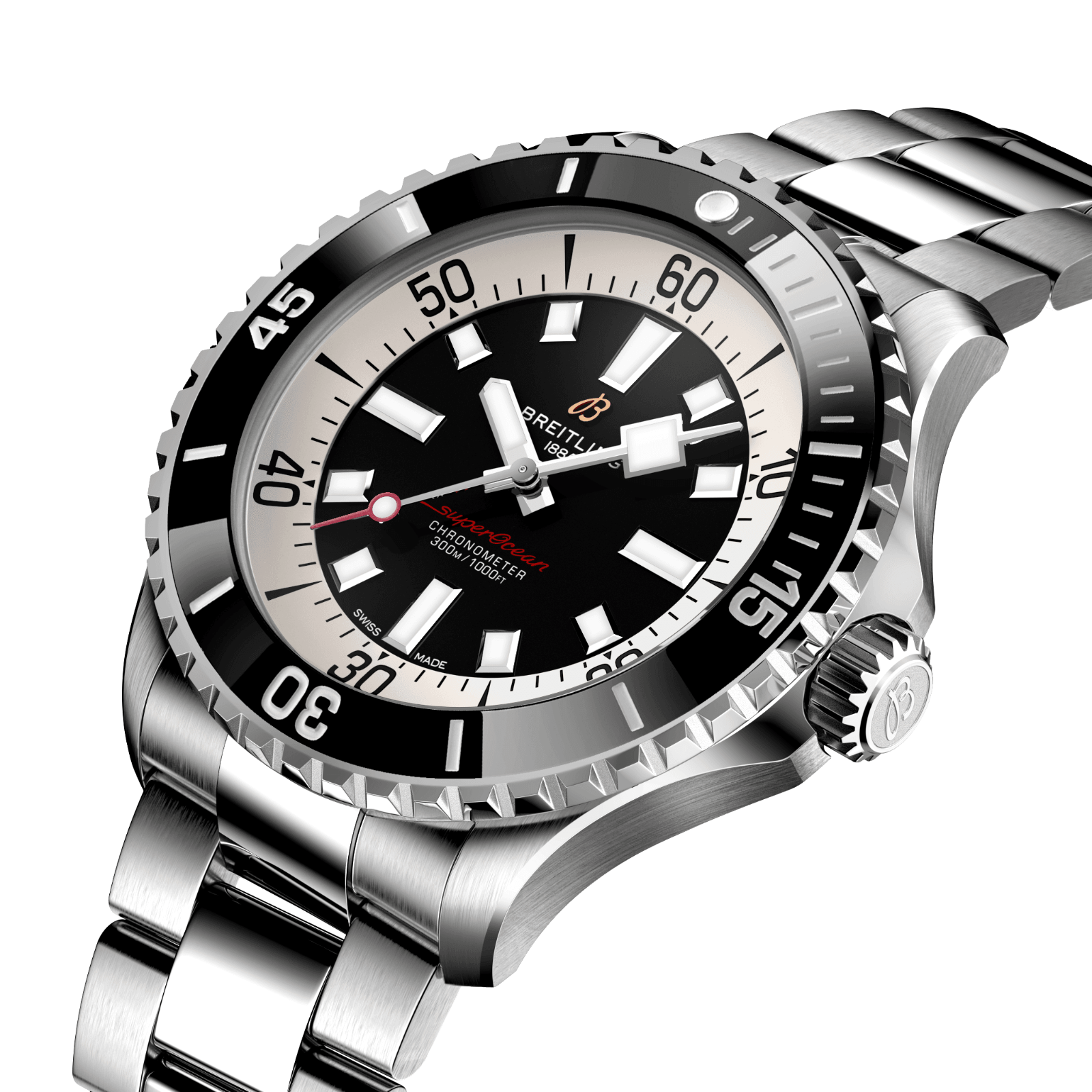Pre-owned Breitling Superocean Automatic 46 Black Dial Stainless Steel Watch A17378211b1a1