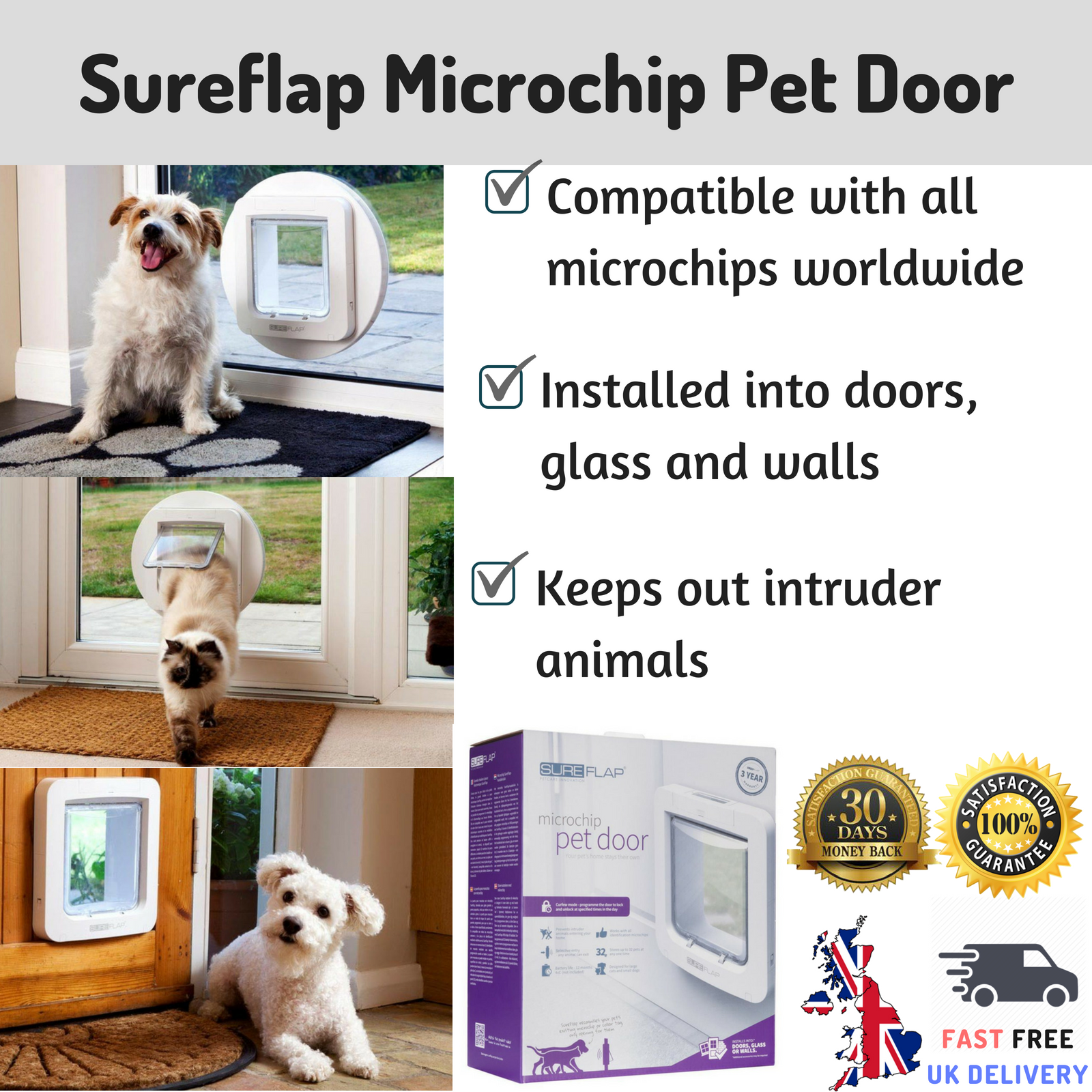 Details About Sureflap Microchip Pet Door White Large Cats Small Dogs Secure Entry Flap