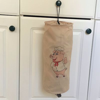 Pig PLASTIC GROCERY BAG DISPENSER HOLDER STORAGE POLYESTER Beige 15'' x 6'' Open
