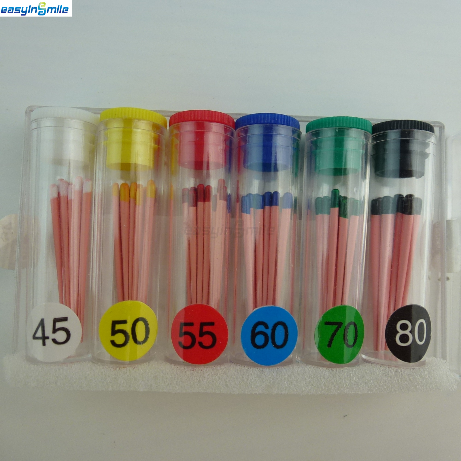 60/120 Pc Easyinsmile Dental Gutta Percha Points Endo.02/.04/.06 Taper 15#-80# 