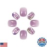Short Square Press on Nails Purple Fake Nails with Flower Designs Glossy Glue on Nails Spring Acrylic Nails Cute False Nails Artificial Stick on Nails for Women 24Pcs