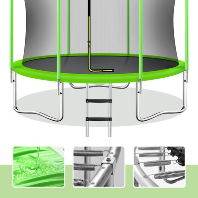 10FT For Kids Trampoline with Safety Net Basketball Hoop and Ladder Outdoor Fun