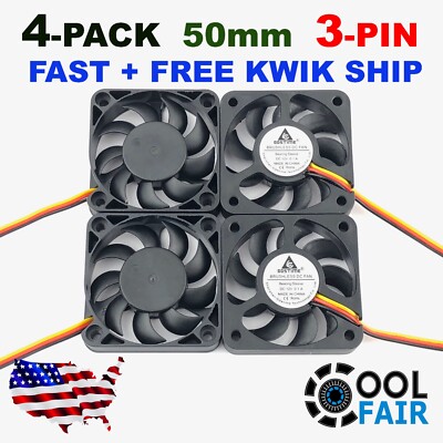 50mm x 10mm 12v Cooling Fan 3Pin DC 5010 PC Computer Case 3D Printer 4-Pack
