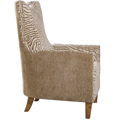 Beige Jungle Print Zebra Arm Chair Contemporary Animal Pattern Exotic Stripe