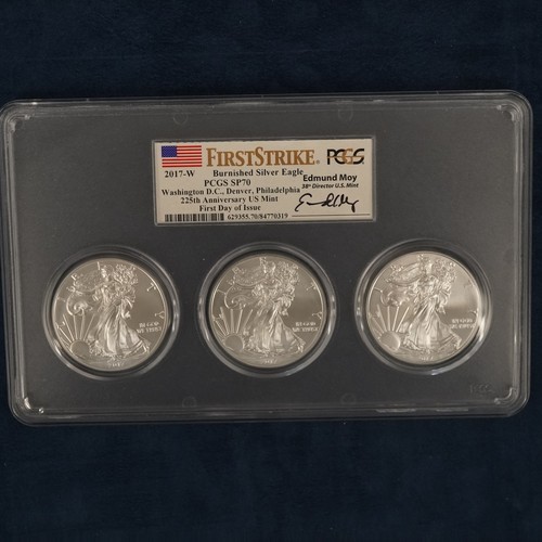 2017-W Burnished Silver Eagle 1st Strike UNC 3-Coin Set PCGS SP70 - Free Ship US