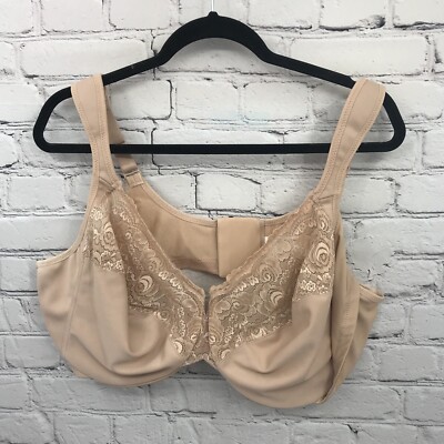 Glamorise Bra Womens 48DD Balconette Low Cut WonderWire Lace Beige 1240
