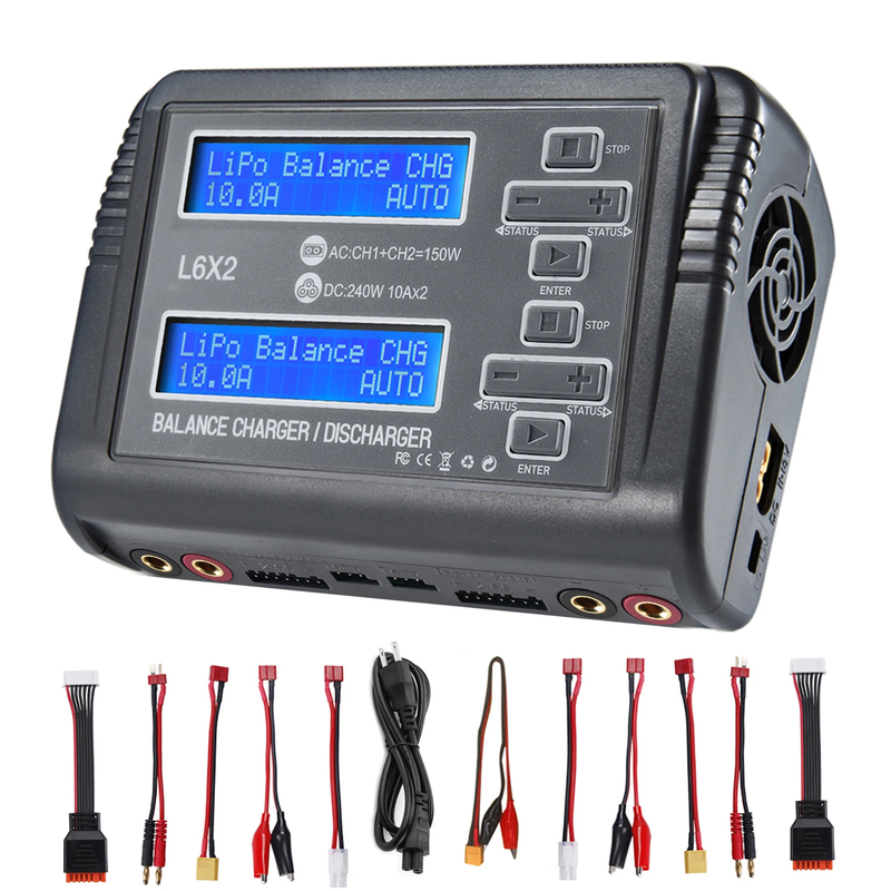 L6X2 LiPo Battery Charger Dual Channel 10A AC 150W DC 240W for 1-6S Li-ion LiFe